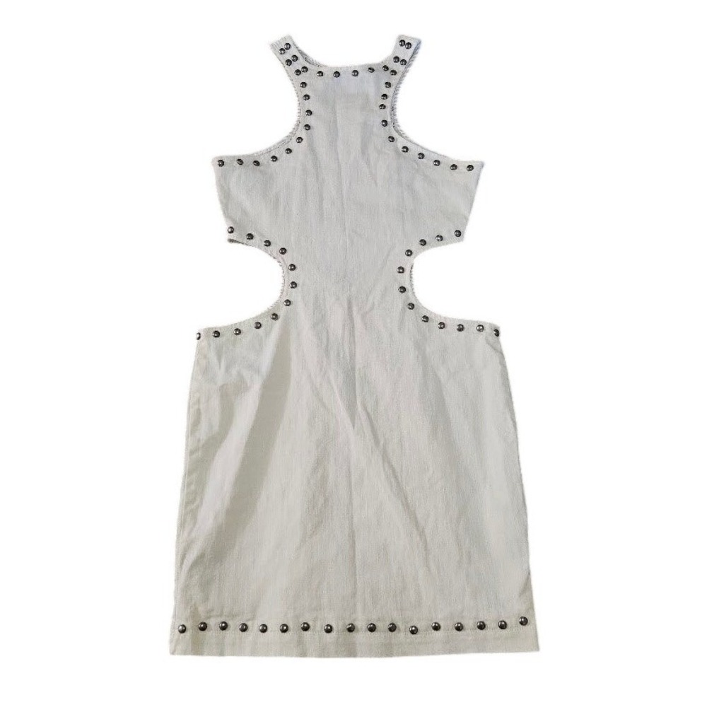 White Studded Cutout Mini Dress Gothic Punk Alternative Small Halter